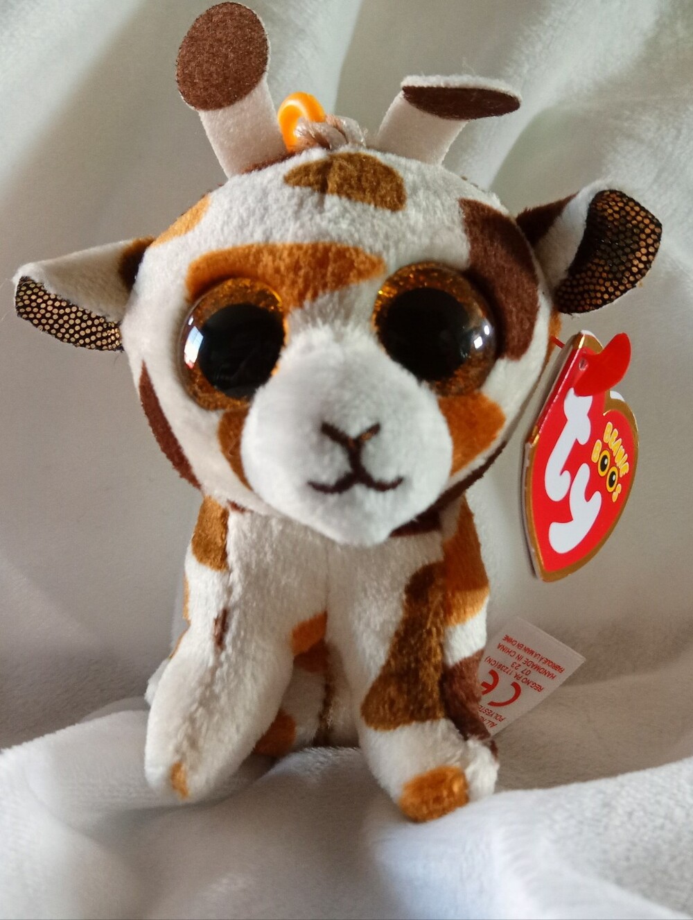 Ty Brown & White Giraffe Beanie Boo Clips Plush Keychain